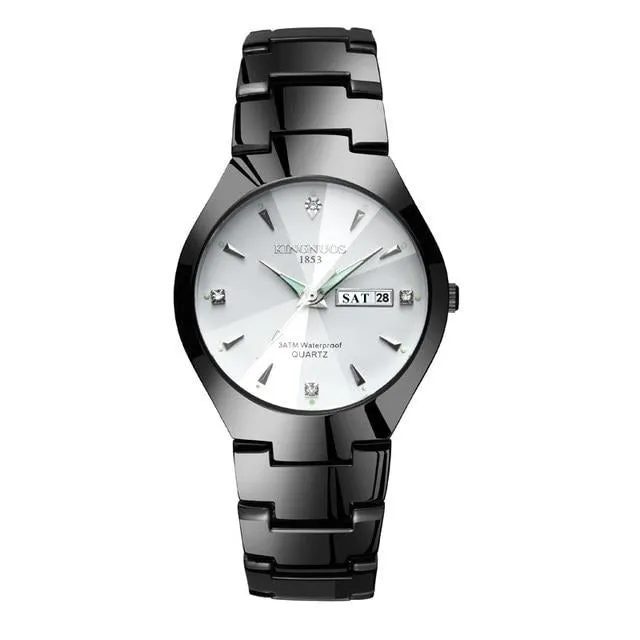 Luxury Quartz  Dual Calendar  Steel Strap men women couple lovers watch
