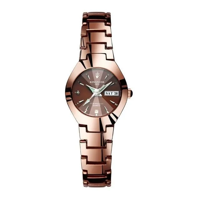 Luxury Quartz  Dual Calendar  Steel Strap men women couple lovers watch