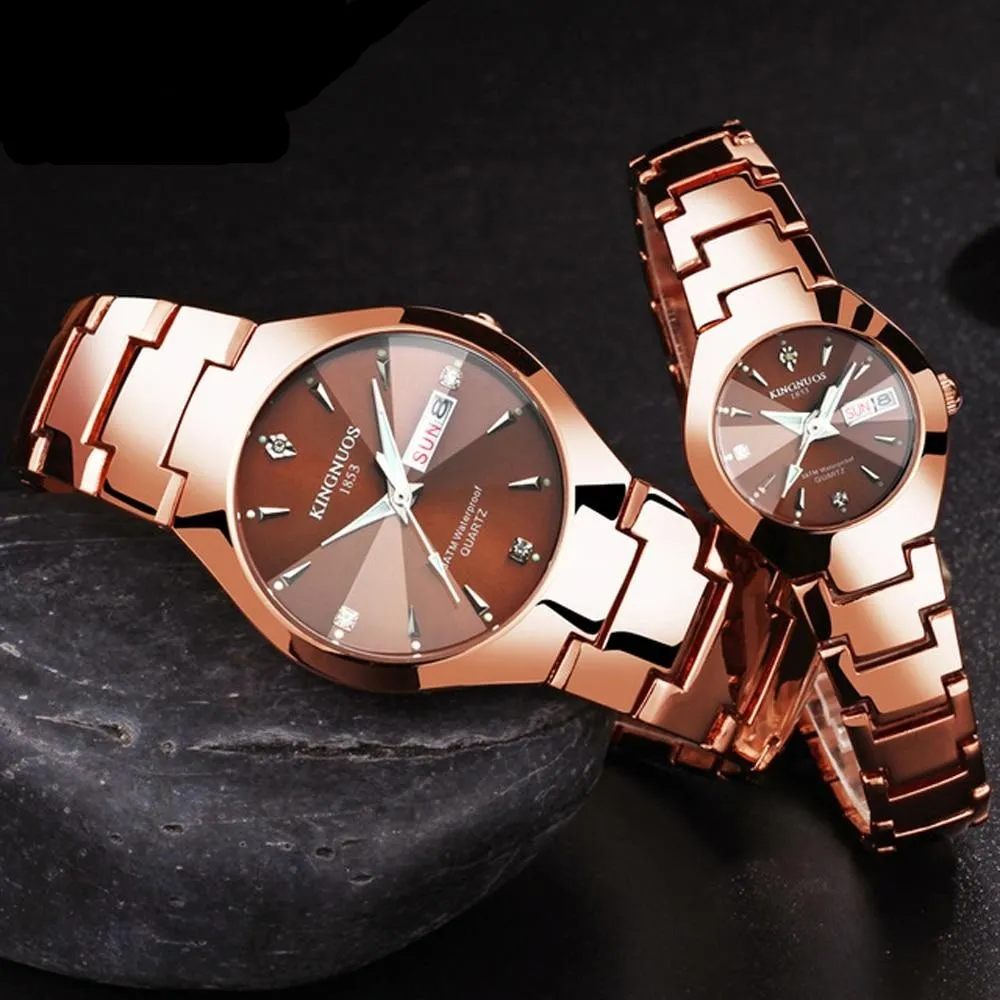Luxury Quartz  Dual Calendar  Steel Strap men women couple lovers watch
