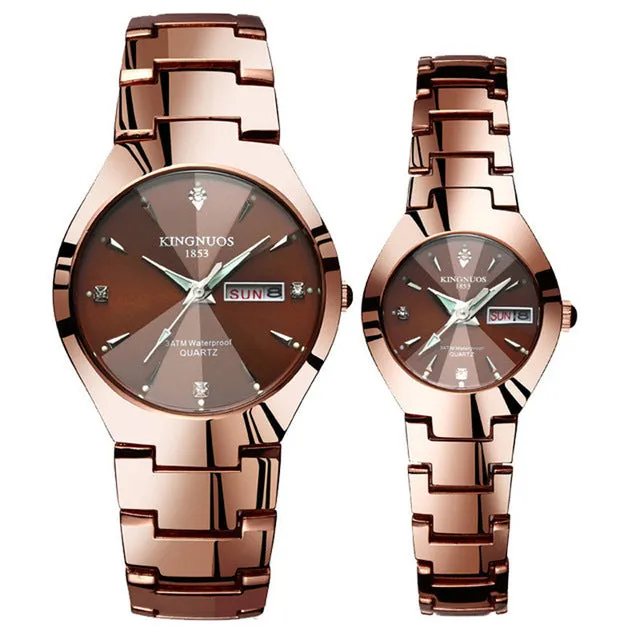 Luxury Quartz  Dual Calendar  Steel Strap men women couple lovers watch