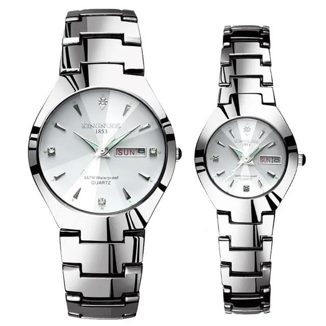 Luxury Quartz  Dual Calendar  Steel Strap men women couple lovers watch