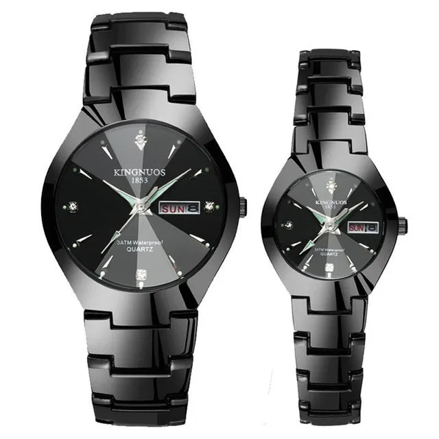 Luxury Quartz  Dual Calendar  Steel Strap men women couple lovers watch