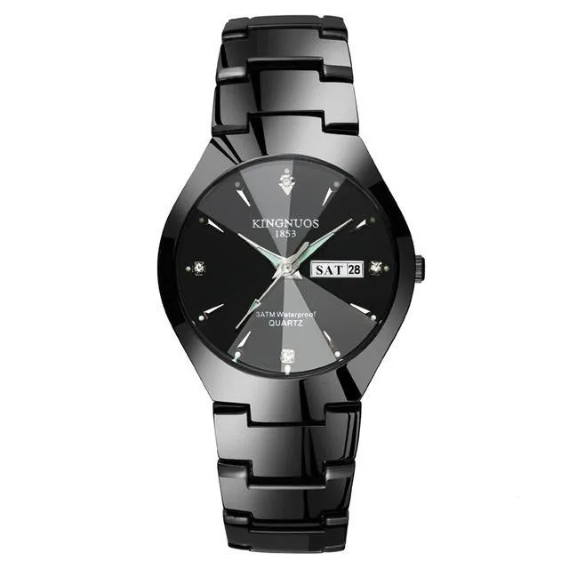 Luxury Quartz  Dual Calendar  Steel Strap men women couple lovers watch