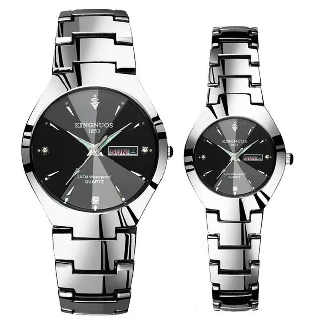 Luxury Quartz  Dual Calendar  Steel Strap men women couple lovers watch