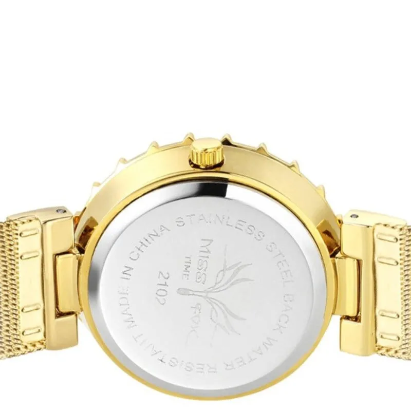 Luxury Quartz Wristwatch Bracelet Diamond 18K Yellow Gold For Women