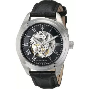 Maserati Traguardo Black Leather Strap Black Dial Automatic Watch for Gents - R88723140011