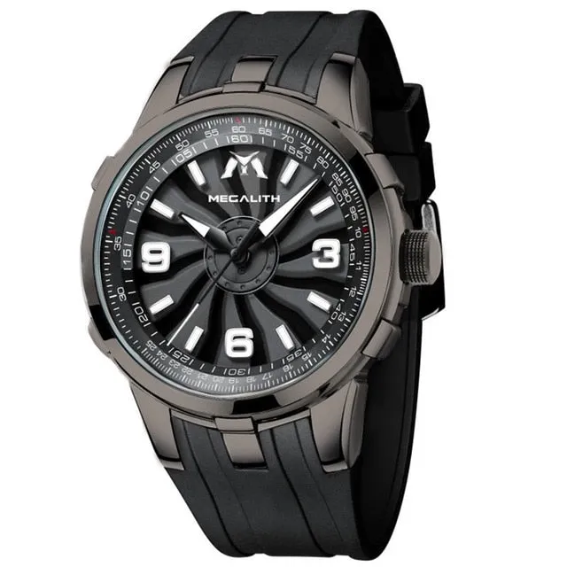 MEGALITH Men Military Watches Creative Turbine Rotation Dial Watch Sport Waterproof Quartz Watches Mens Clock Relogio Masculino