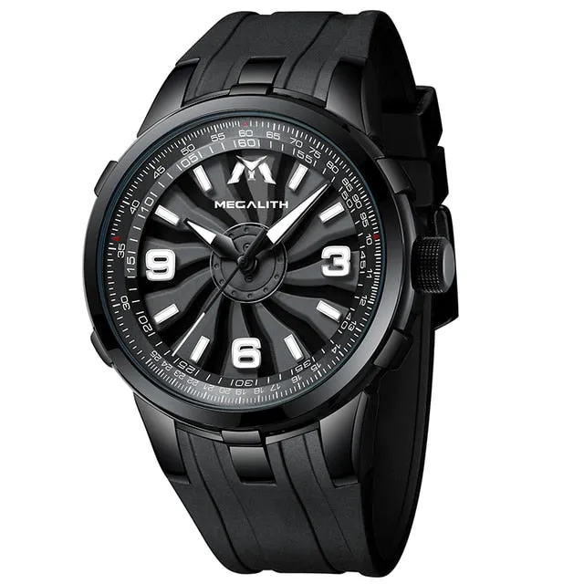 MEGALITH Men Military Watches Creative Turbine Rotation Dial Watch Sport Waterproof Quartz Watches Mens Clock Relogio Masculino