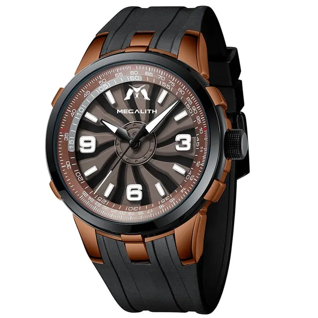 MEGALITH Men Military Watches Creative Turbine Rotation Dial Watch Sport Waterproof Quartz Watches Mens Clock Relogio Masculino