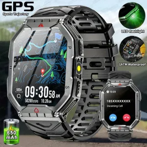 Men Military Smart Watch 2.01-inch HD Screen GPS IP68 Outdoor Sports Tracker 24H Health Monitoring Smartwatch