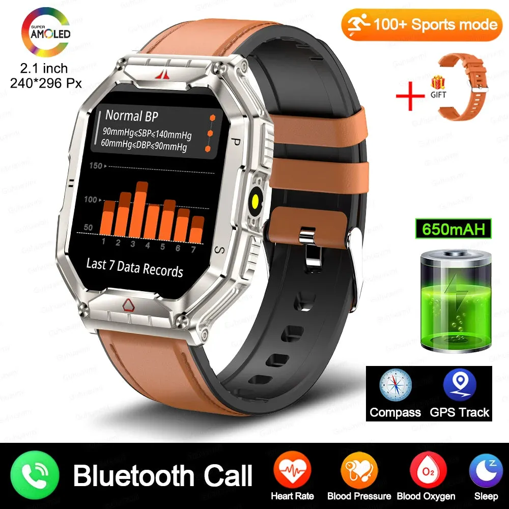 Men Military Smart Watch 2.01-inch HD Screen GPS IP68 Outdoor Sports Tracker 24H Health Monitoring Smartwatch