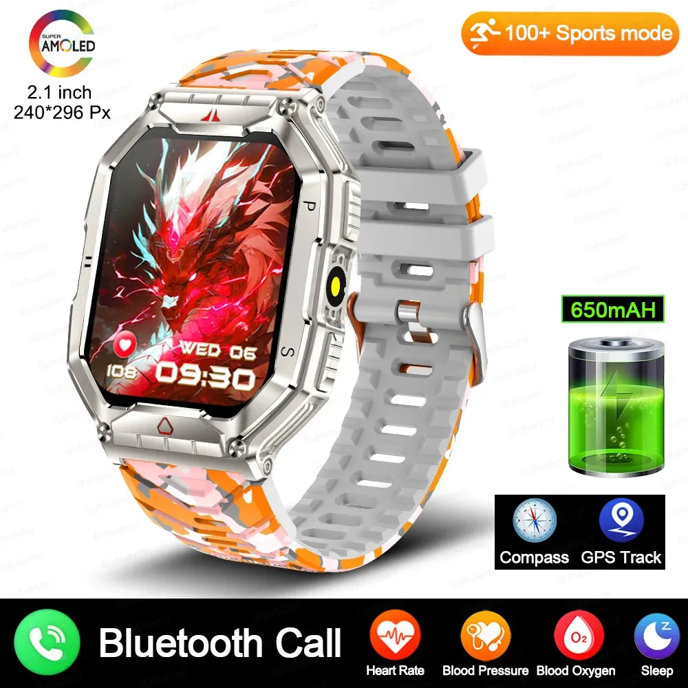 Men Military Smart Watch 2.01-inch HD Screen GPS IP68 Outdoor Sports Tracker 24H Health Monitoring Smartwatch