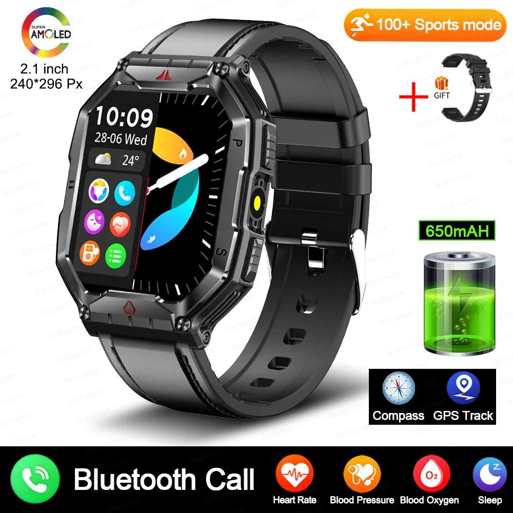 Men Military Smart Watch 2.01-inch HD Screen GPS IP68 Outdoor Sports Tracker 24H Health Monitoring Smartwatch