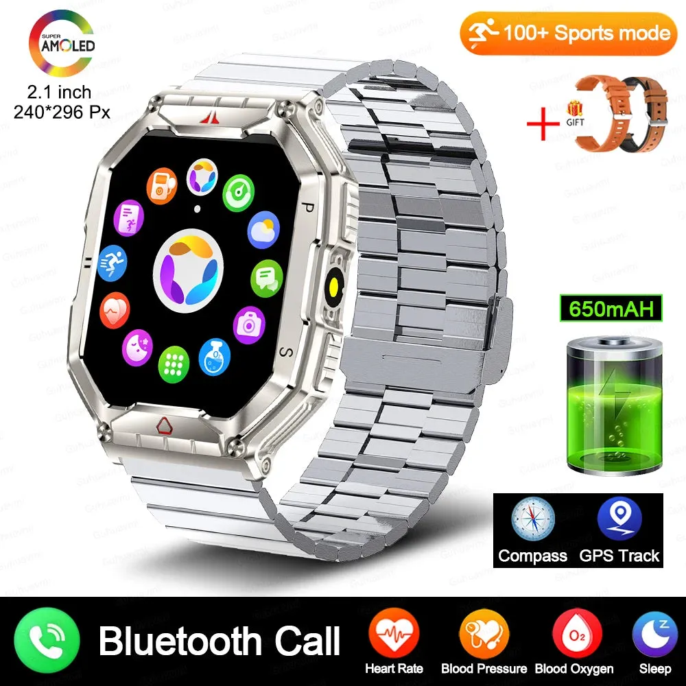 Men Military Smart Watch 2.01-inch HD Screen GPS IP68 Outdoor Sports Tracker 24H Health Monitoring Smartwatch
