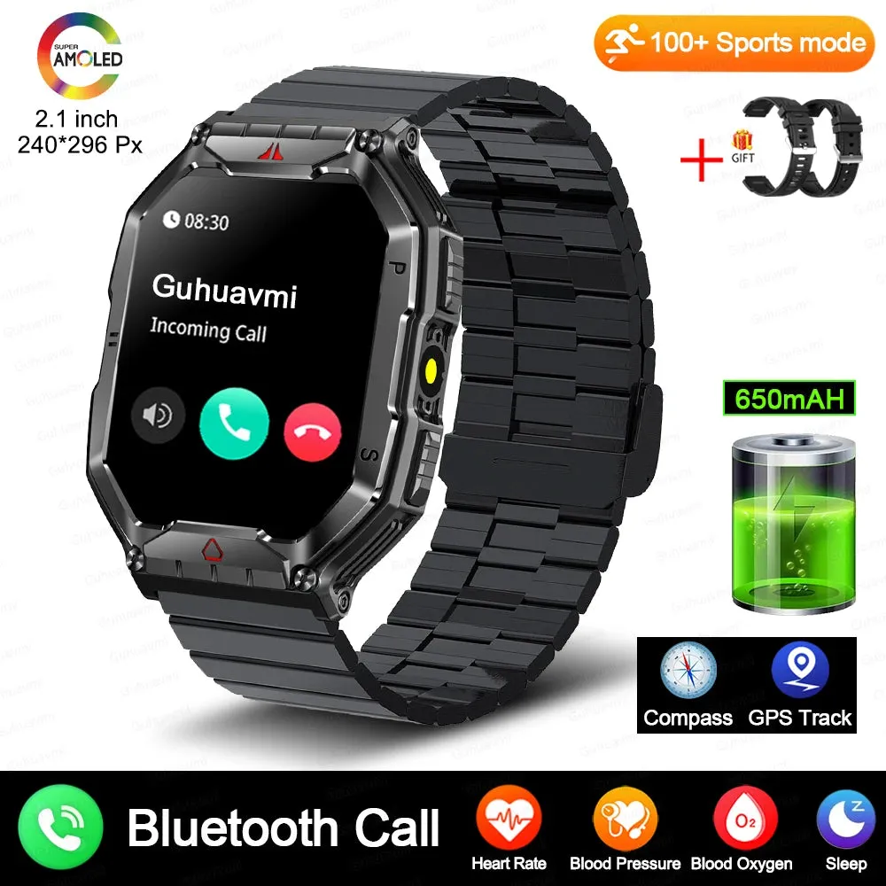 Men Military Smart Watch 2.01-inch HD Screen GPS IP68 Outdoor Sports Tracker 24H Health Monitoring Smartwatch