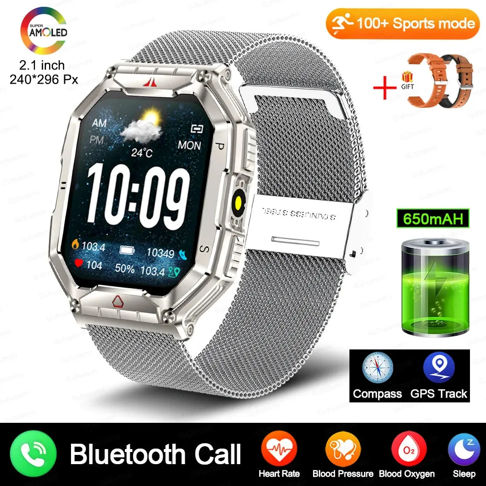 Men Military Smart Watch 2.01-inch HD Screen GPS IP68 Outdoor Sports Tracker 24H Health Monitoring Smartwatch