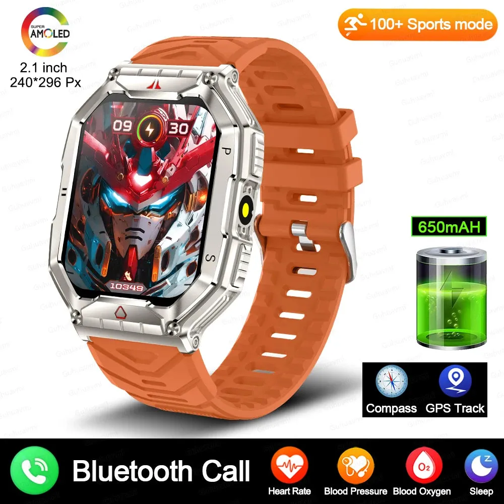 Men Military Smart Watch 2.01-inch HD Screen GPS IP68 Outdoor Sports Tracker 24H Health Monitoring Smartwatch