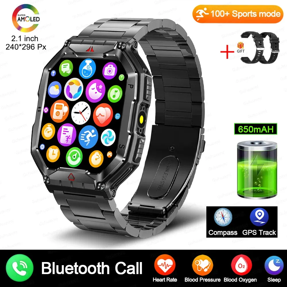 Men Military Smart Watch 2.01-inch HD Screen GPS IP68 Outdoor Sports Tracker 24H Health Monitoring Smartwatch