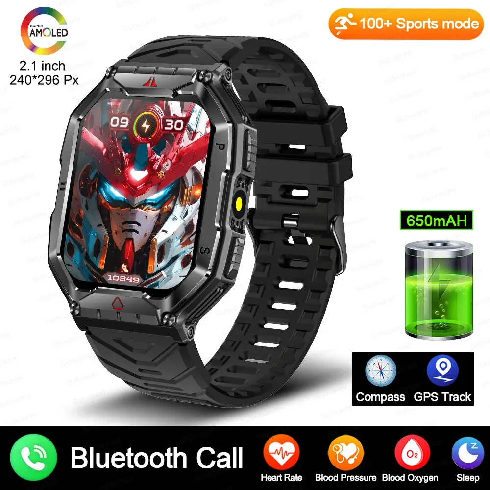Men Military Smart Watch 2.01-inch HD Screen GPS IP68 Outdoor Sports Tracker 24H Health Monitoring Smartwatch
