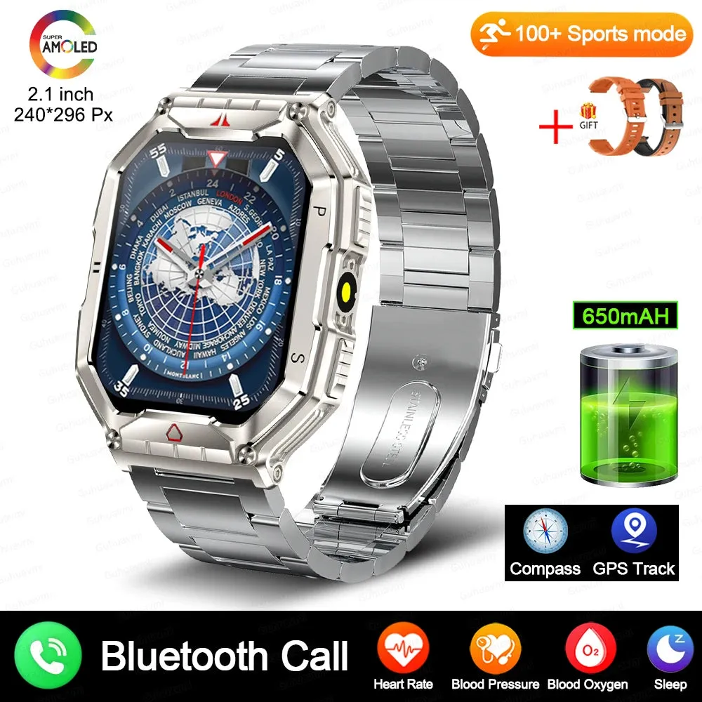 Men Military Smart Watch 2.01-inch HD Screen GPS IP68 Outdoor Sports Tracker 24H Health Monitoring Smartwatch