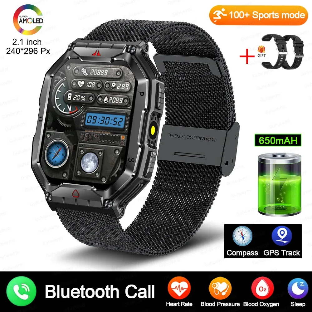 Men Military Smart Watch 2.01-inch HD Screen GPS IP68 Outdoor Sports Tracker 24H Health Monitoring Smartwatch