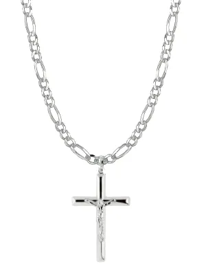 Men's Genuine 925 Sterling Silver Italian Crucifix Cross Necklace