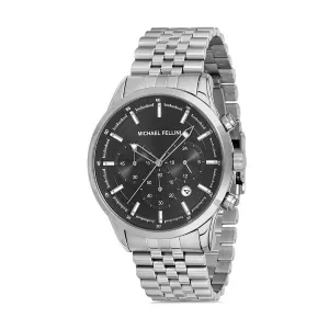 Michael Fellini Silver Stainless Steel Black Dial Quartz Watch for Gents - MF2250-3