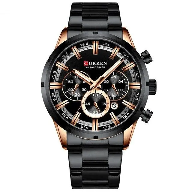 Military Quartz Silver Blue Men Stainless Steel Chronograph Wrist watch