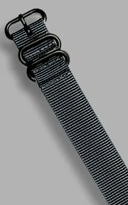 MilSpec Grey Ballistic Nylon PVD Black Buckle Watch Band, 20mm or 22mm