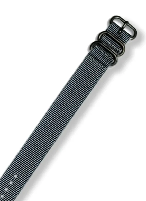 MilSpec Grey Ballistic Nylon PVD Black Buckle Watch Band, 20mm or 22mm