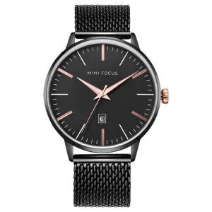Mini Focus Black Mesh Bracelet Black Dial Quartz Watch for Gents - MF0115G-07