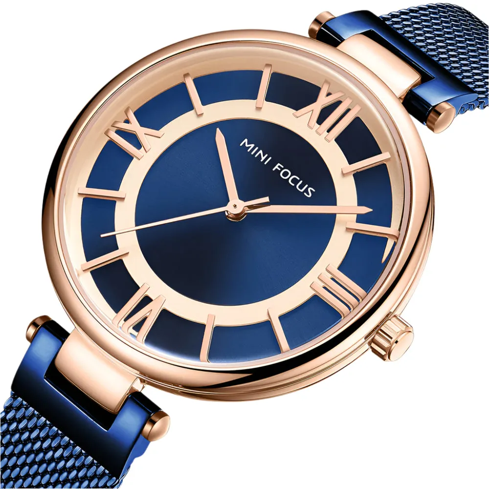Mini Focus Blue Mesh Bracelet Blue Dial Quartz Watch for Ladies - MF0234L-04