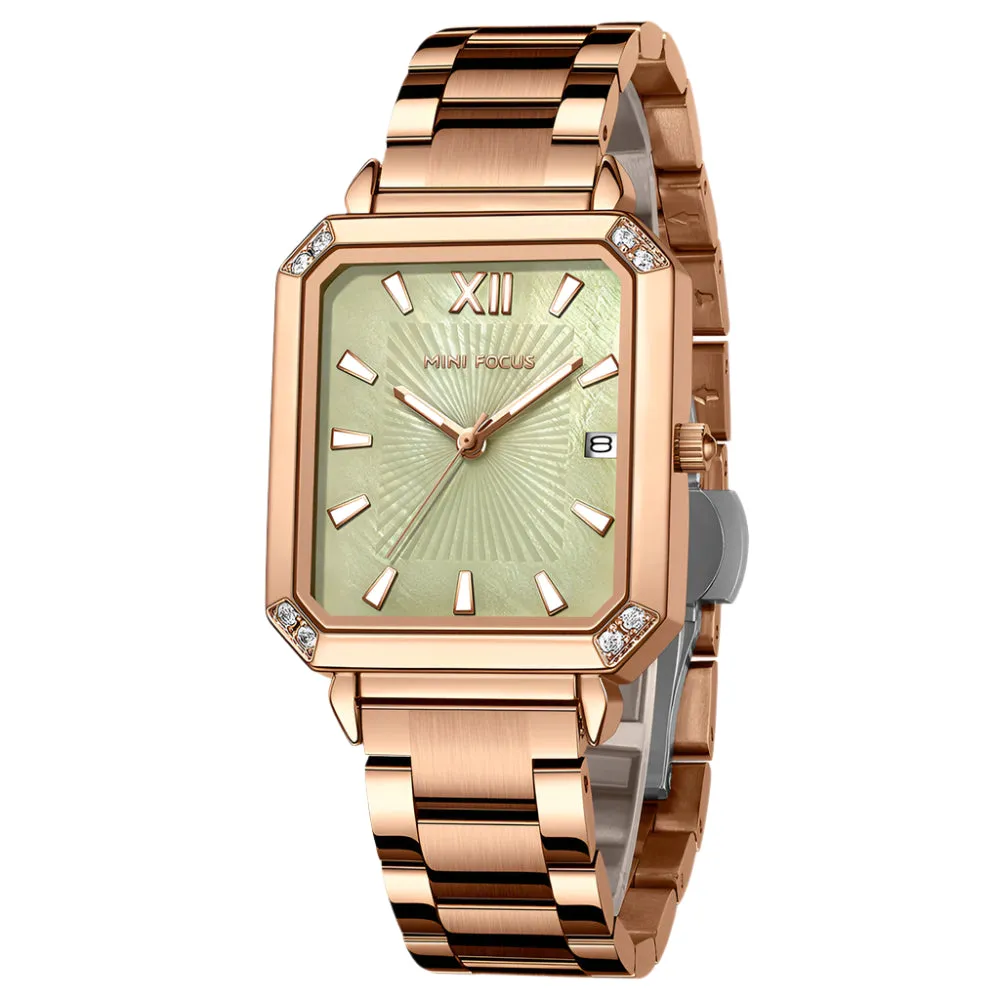 Mini Focus Rose Gold Stainless Steel Green Dial Quartz Watch for Ladies - MF0472L-04