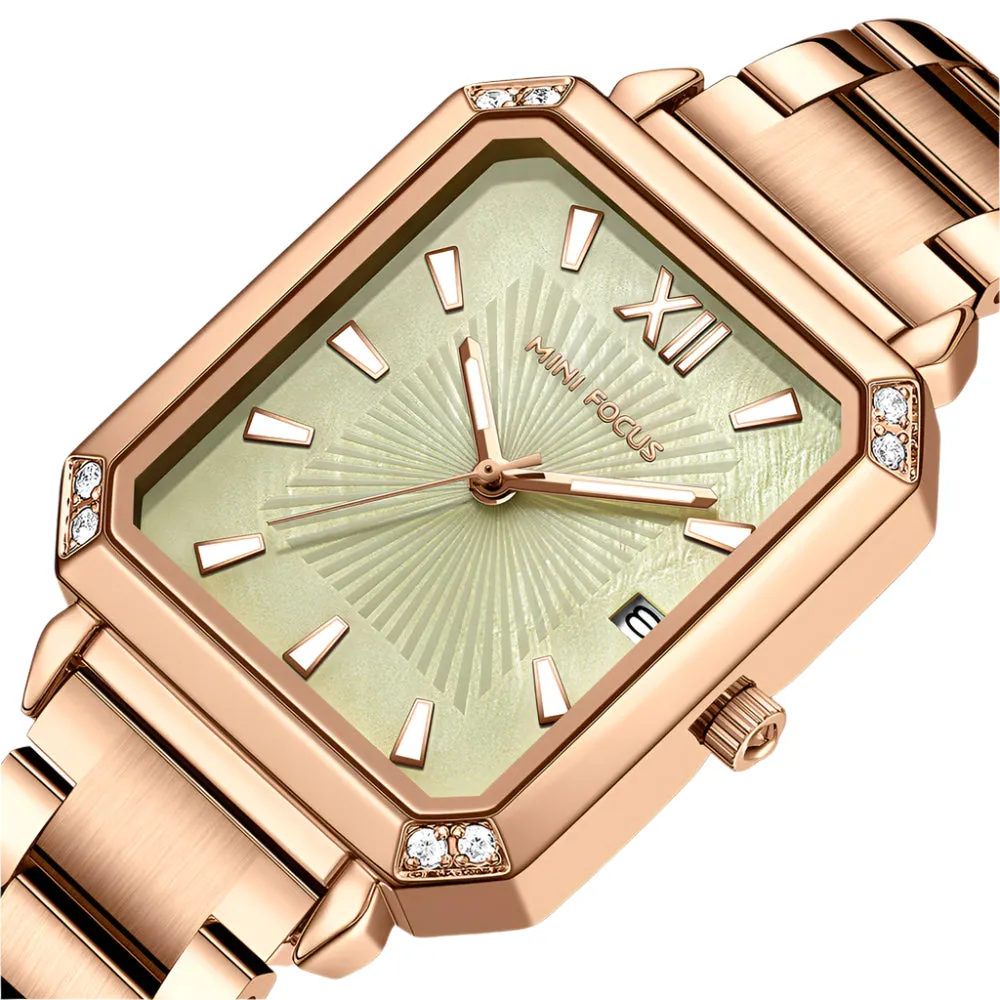 Mini Focus Rose Gold Stainless Steel Green Dial Quartz Watch for Ladies - MF0472L-04