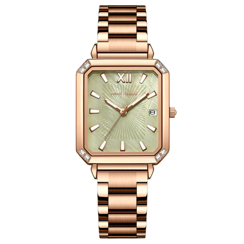 Mini Focus Rose Gold Stainless Steel Green Dial Quartz Watch for Ladies - MF0472L-04