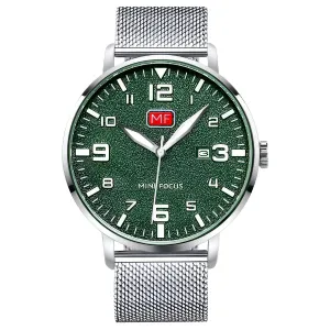 Mini Focus Silver Mesh Bracelet Green Dial Quartz Watch for Gents - MF0158G-07
