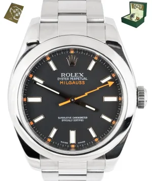 MINT 2009 Rolex Milgauss Black Dial Orange 116400 40mm Stainless Steel Oyster