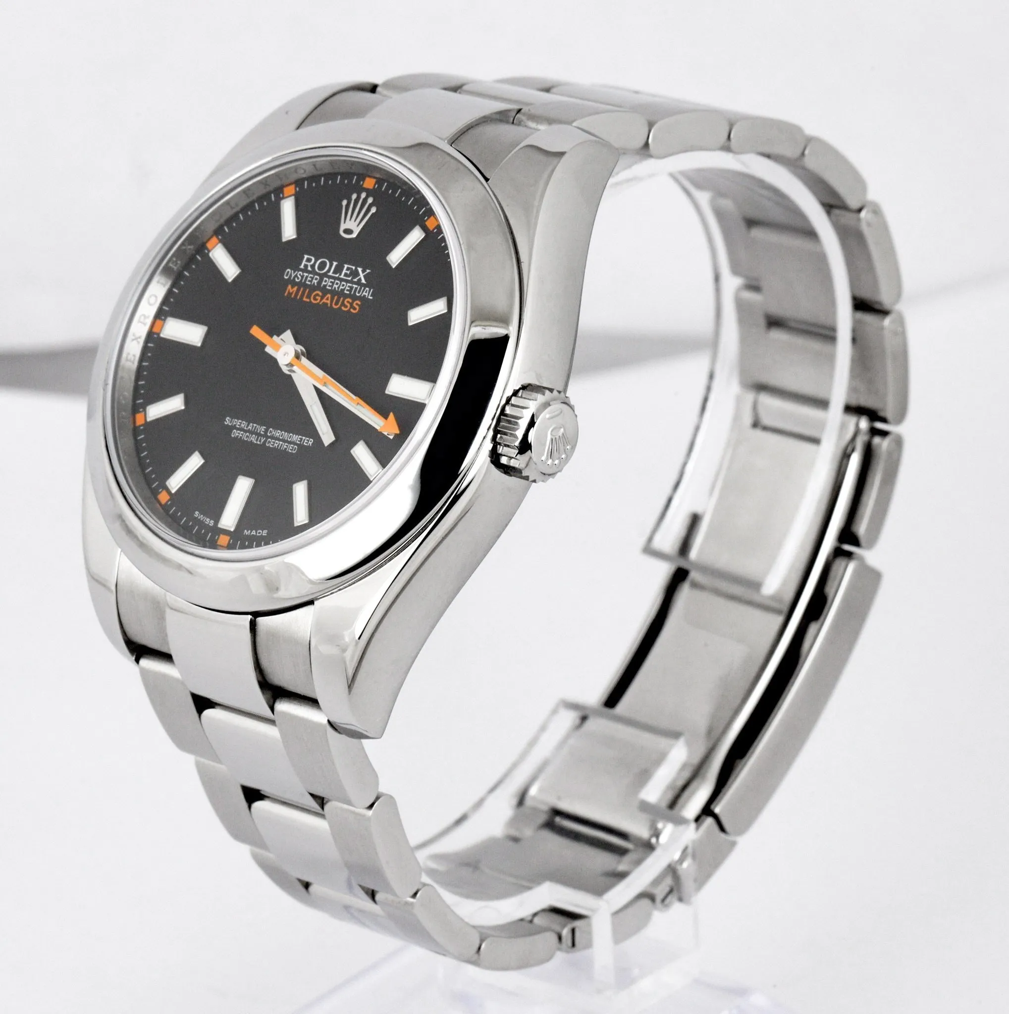 MINT 2009 Rolex Milgauss Black Dial Orange 116400 40mm Stainless Steel Oyster
