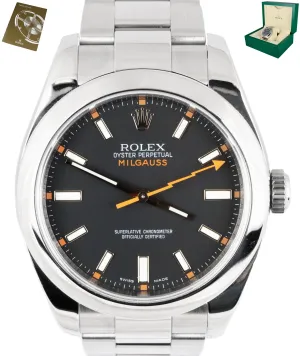 MINT 2009 Rolex Milgauss Black Dial Orange 116400 40mm Stainless Steel V Oyster