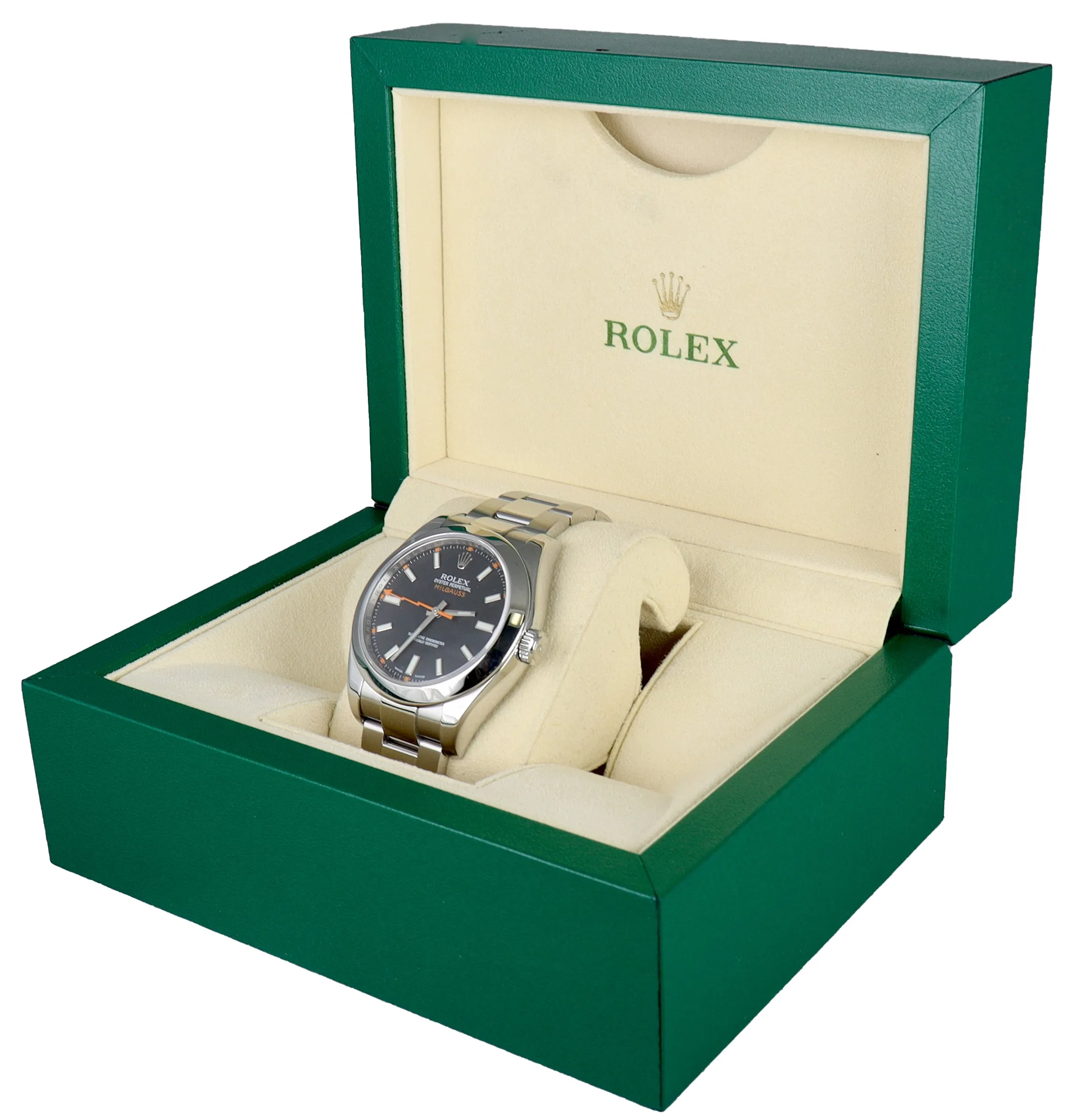 MINT 2009 Rolex Milgauss Black Dial Orange 116400 40mm Stainless Steel V Oyster