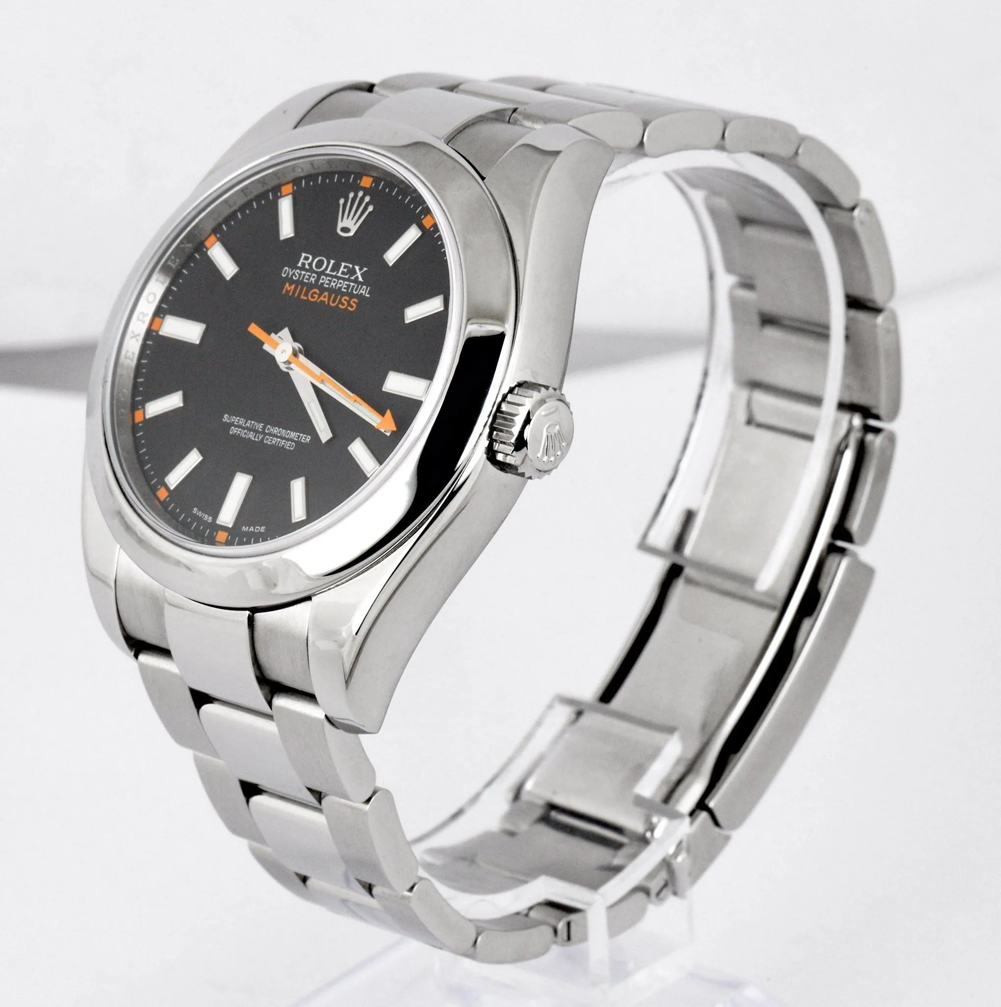 MINT 2009 Rolex Milgauss Black Dial Orange 116400 40mm Stainless Steel V Oyster