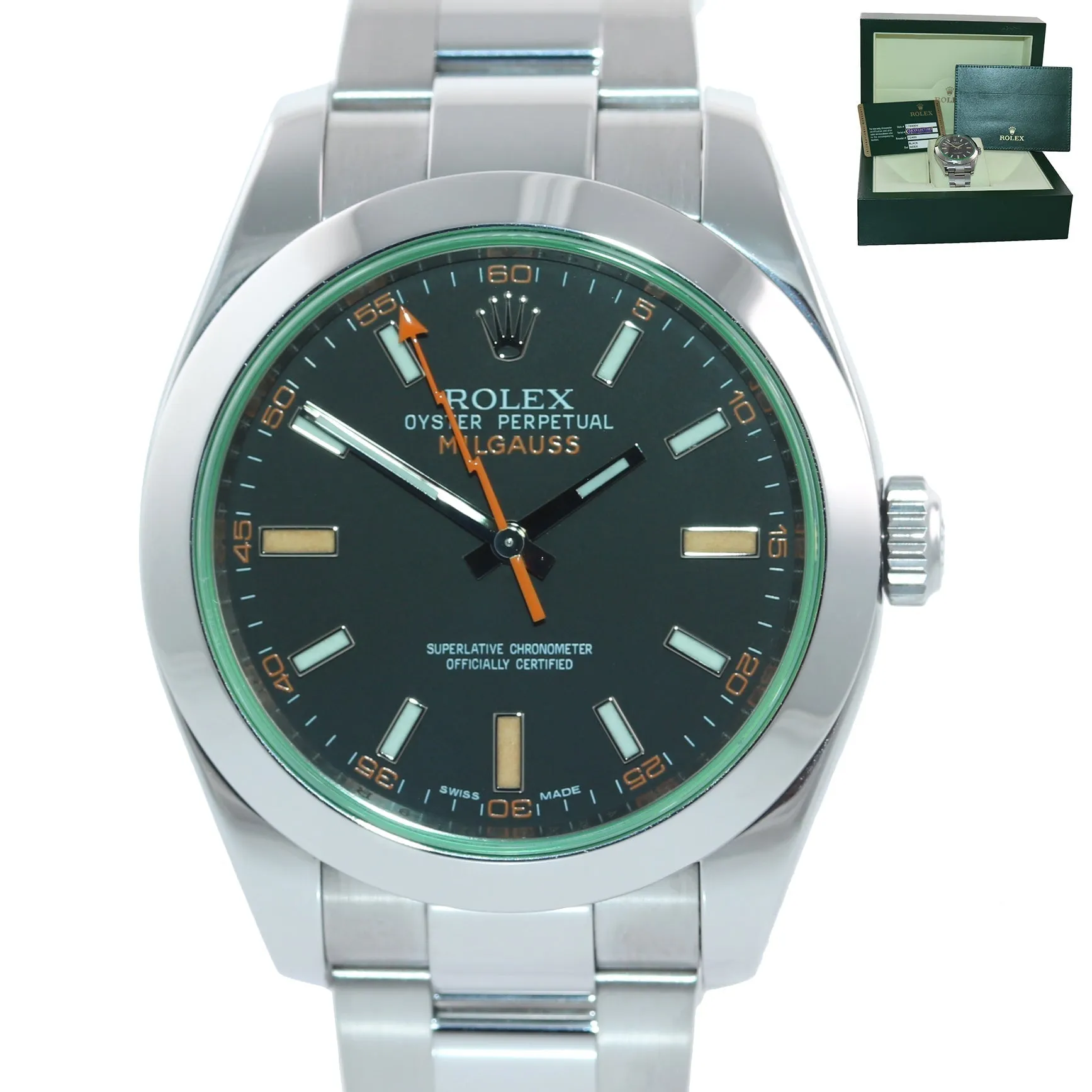 MINT 2013 PAPERS Rolex Milgauss Green Anniversary 116400GV 40mm Steel Watch Box