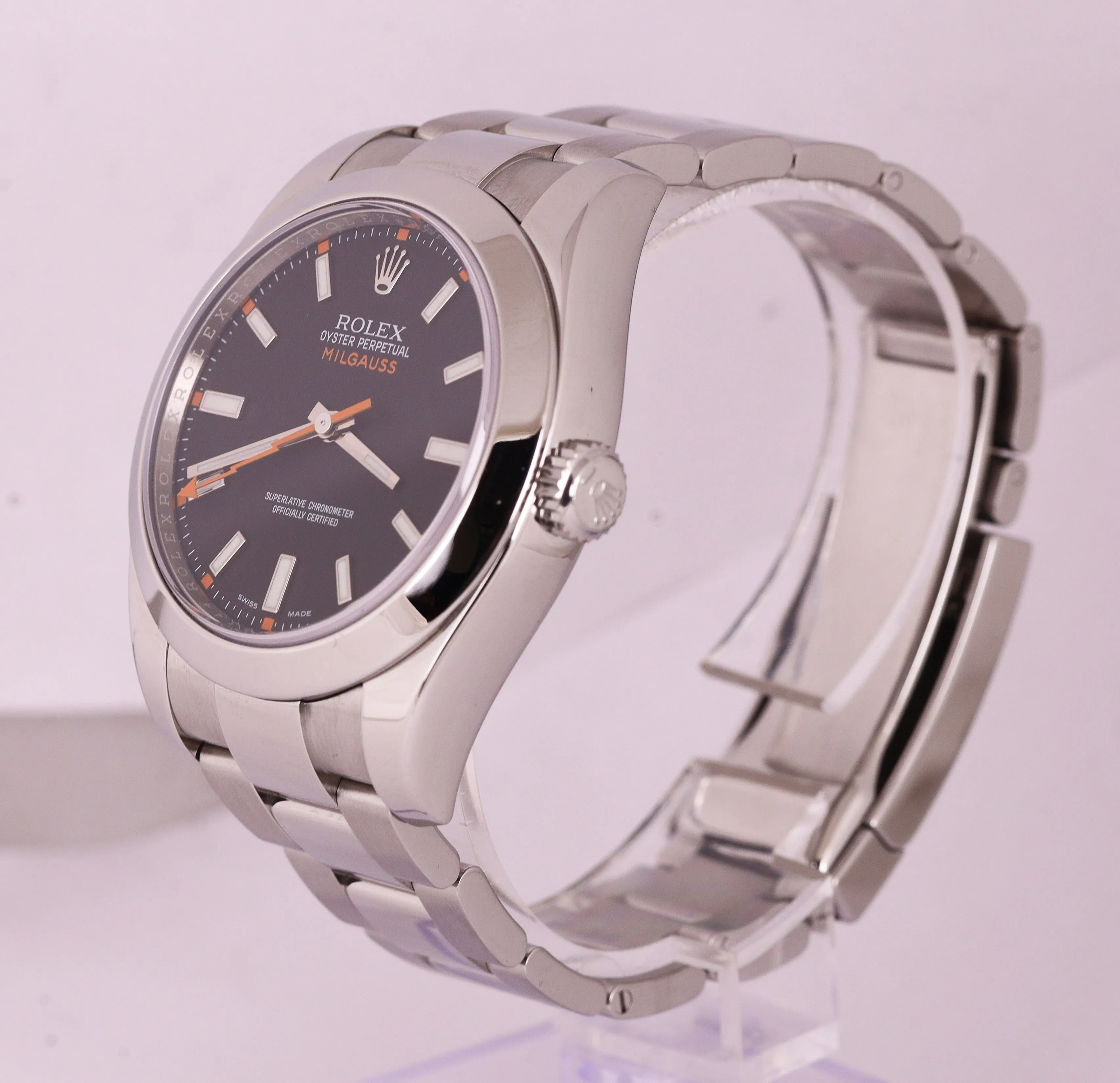 MINT 2014 Rolex Milgauss Black Dial Orange 116400 40mm Stainless Steel Oyster