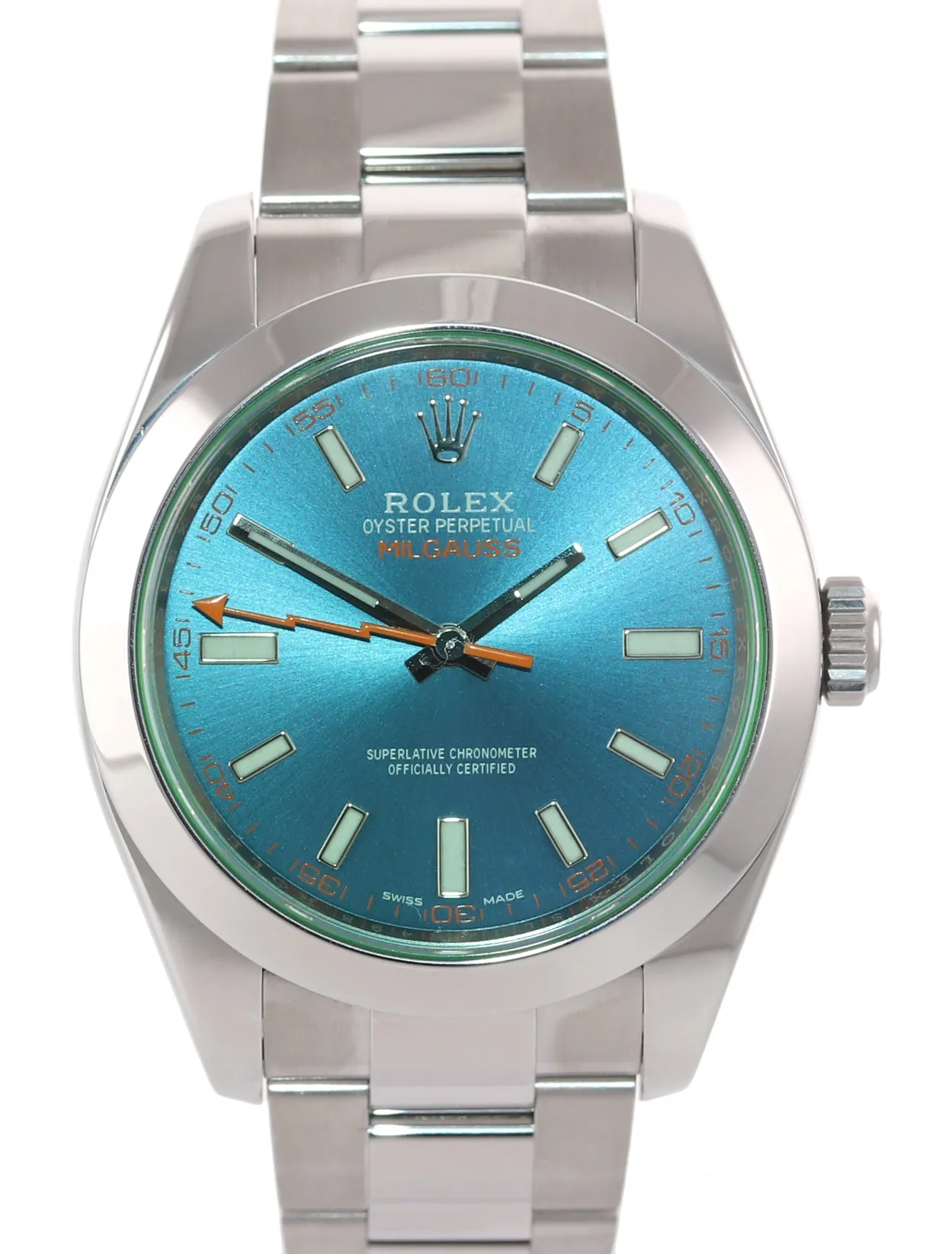 MINT 2015 PAPERS Rolex Milgauss Blue Dial Anniversary Green 116400GV Steel Watch