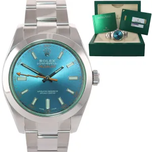 MINT 2015 PAPERS Rolex Milgauss Blue Dial Anniversary Green 116400GV Steel Watch