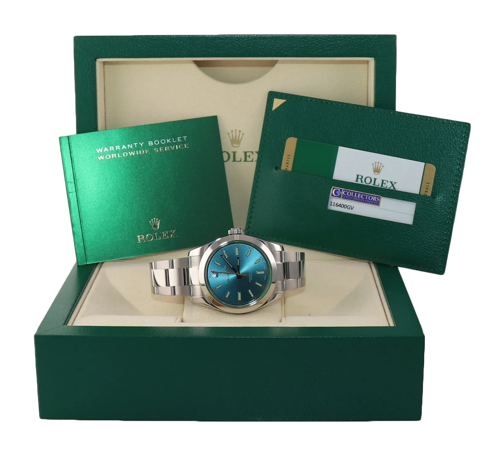 MINT 2015 PAPERS Rolex Milgauss Blue Dial Anniversary Green 116400GV Steel Watch