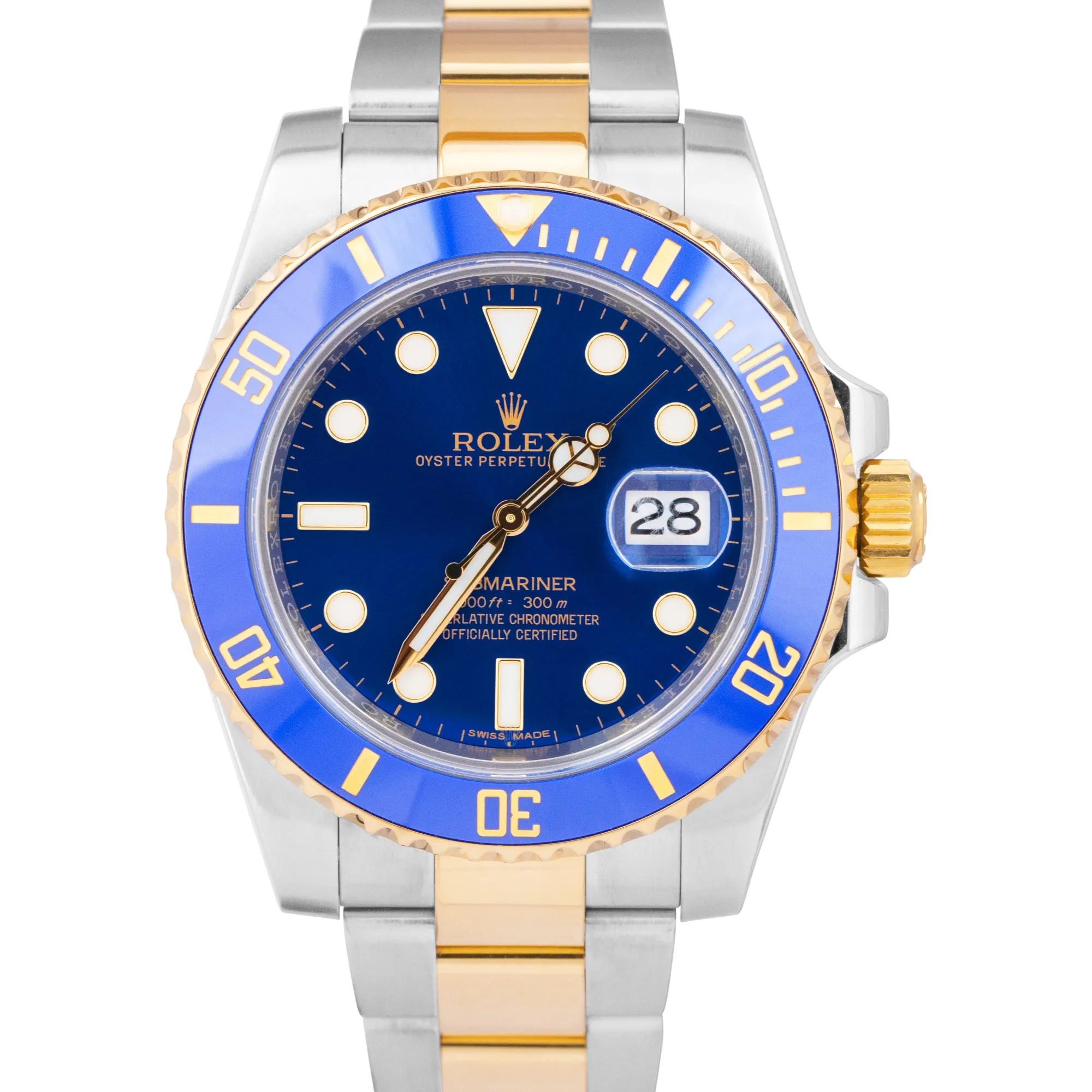 MINT 2016 Rolex Submariner Date Ceramic Two-Tone Gold Blue Watch 116613 LB B P