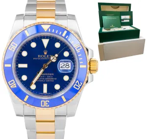 MINT 2016 Rolex Submariner Date Ceramic Two-Tone Gold Blue Watch 116613 LB B P