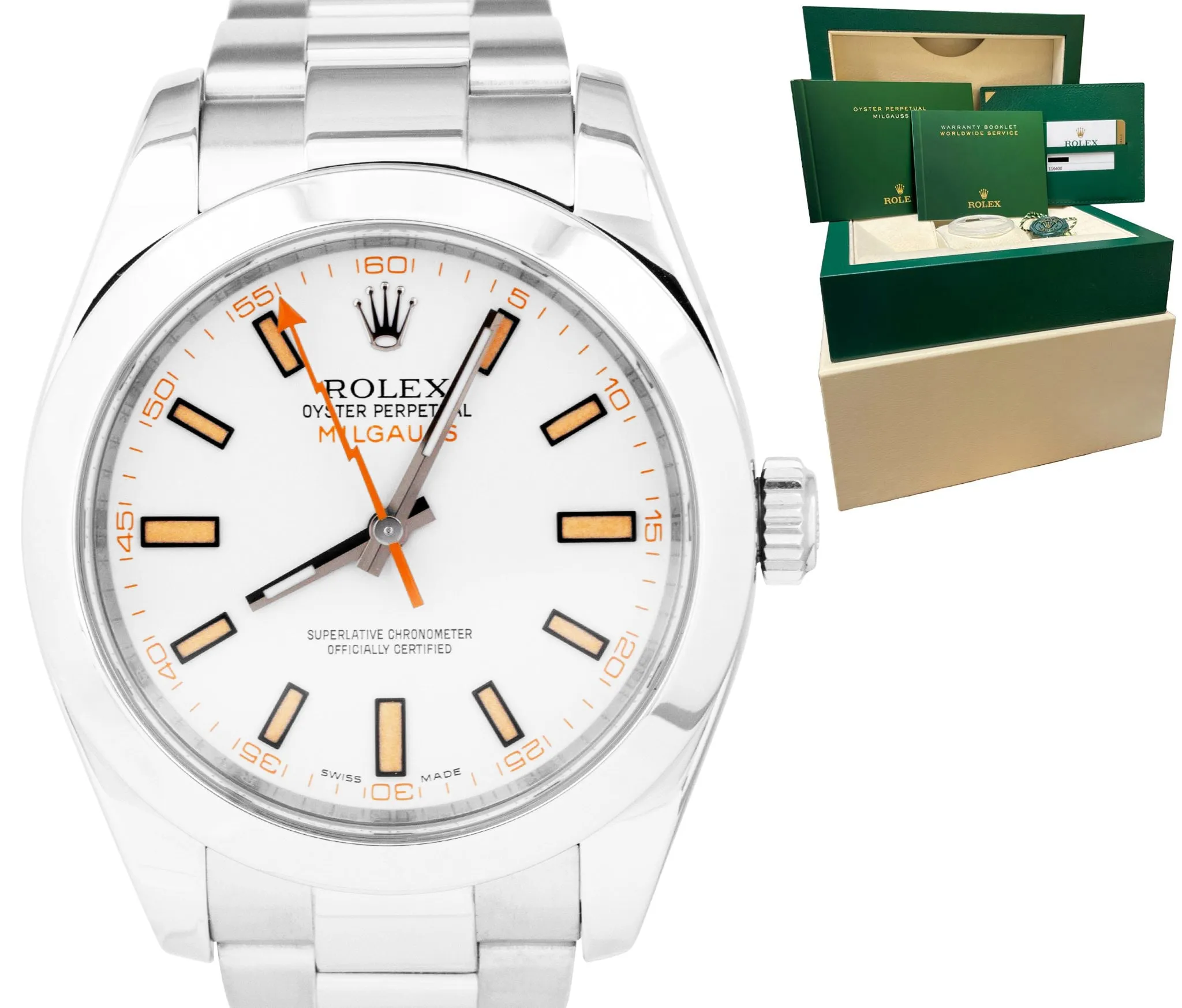 MINT 2017 Rolex Milgauss White Anti-Magnetic Steel Oyster 40mm Watch 116400 B P
