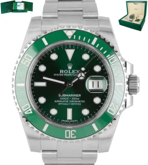 MINT 2018 Rolex HULK Submariner Date 116610 LV Green Ceramic Steel Watch B P